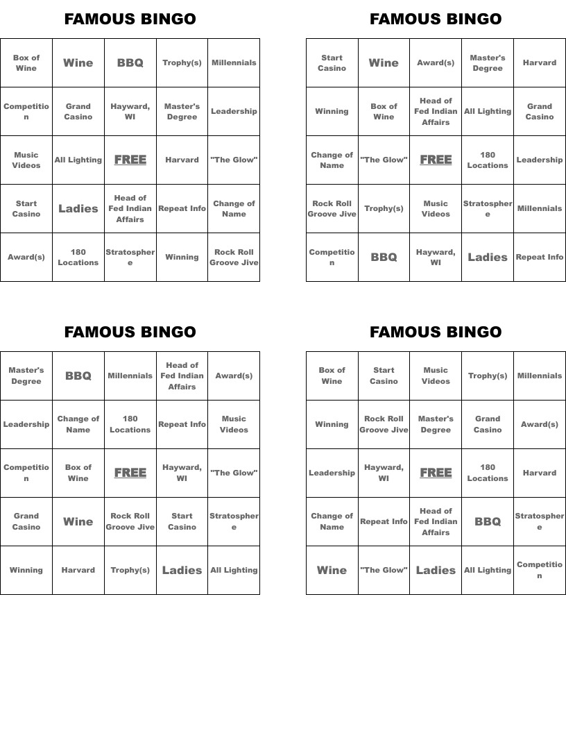 FAMOUS     BINGO