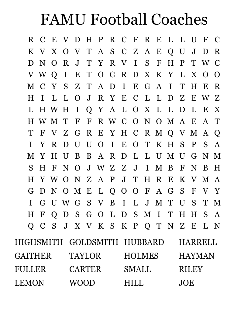 FAMU Football Coaches  Word Search