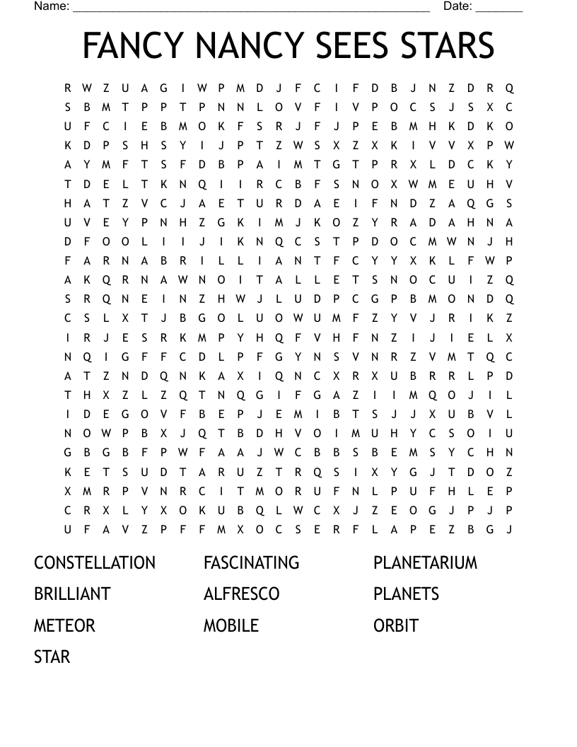 FANCY NANCY SEES STARS Word Search