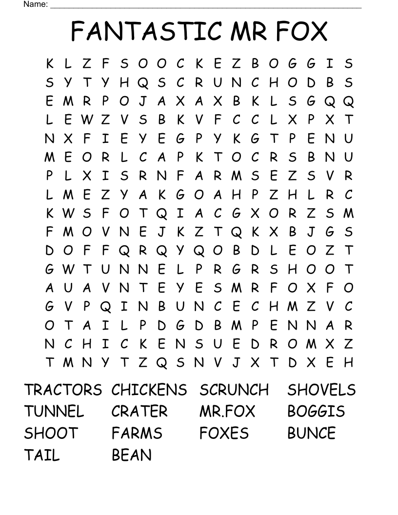 FANTASTIC MR FOX Word Search