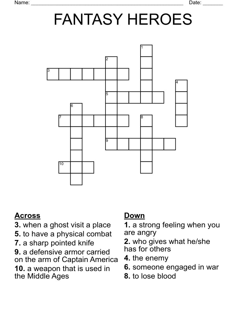 FANTASY HEROES Crossword