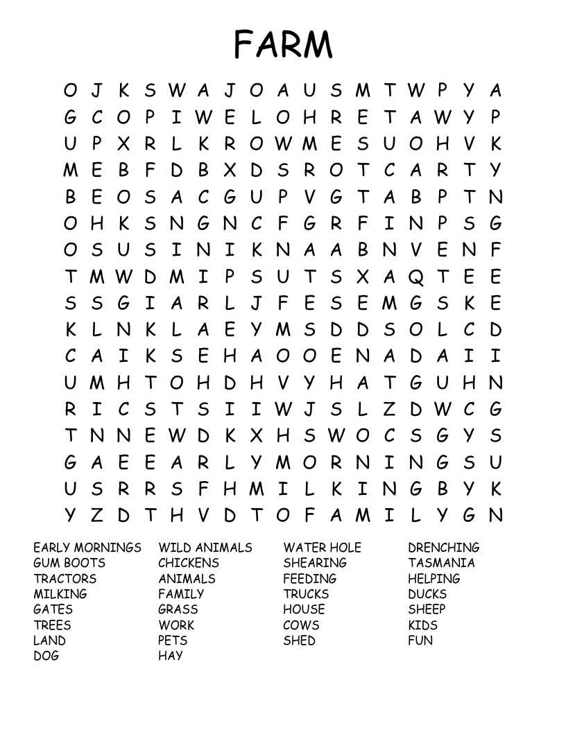 FARM Word Search