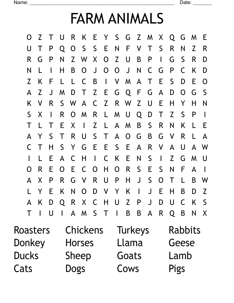 FARM ANIMALS Word Search