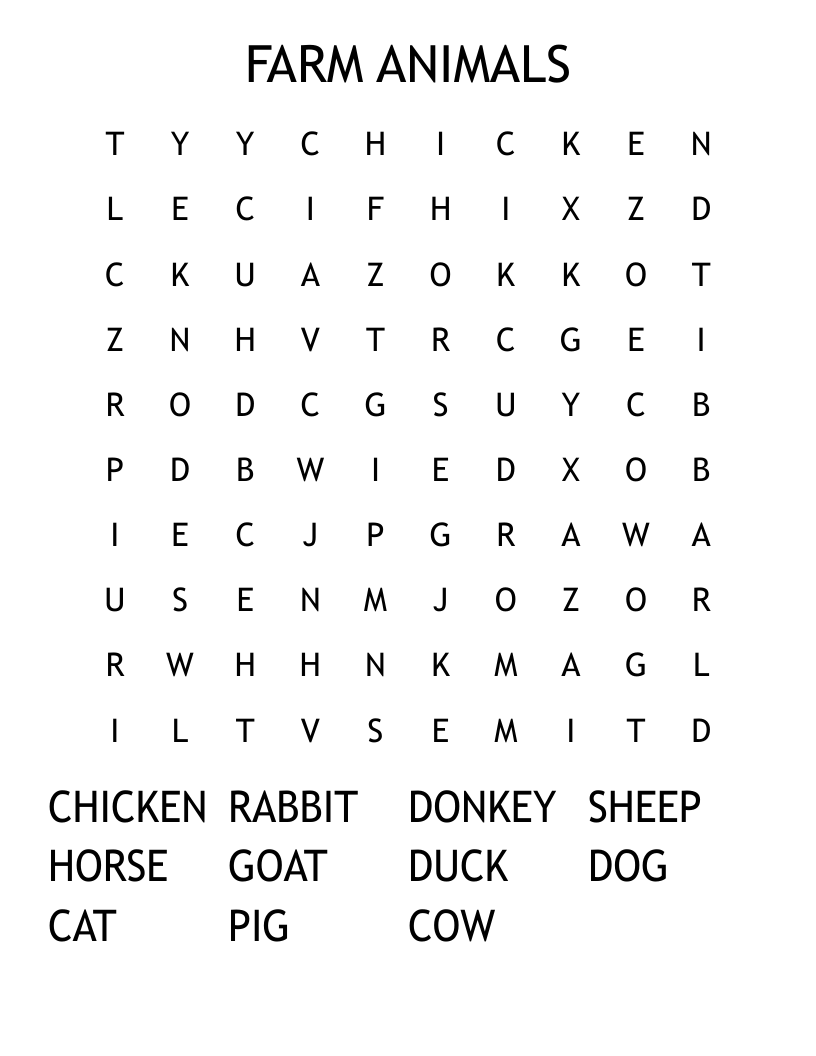 FARM ANIMALS Word Search