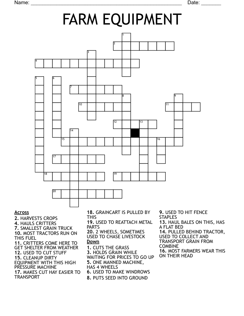 FARM EQUIPMENT Crossword