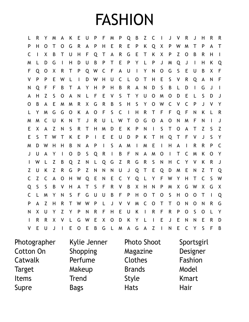 FASHION  Word Search