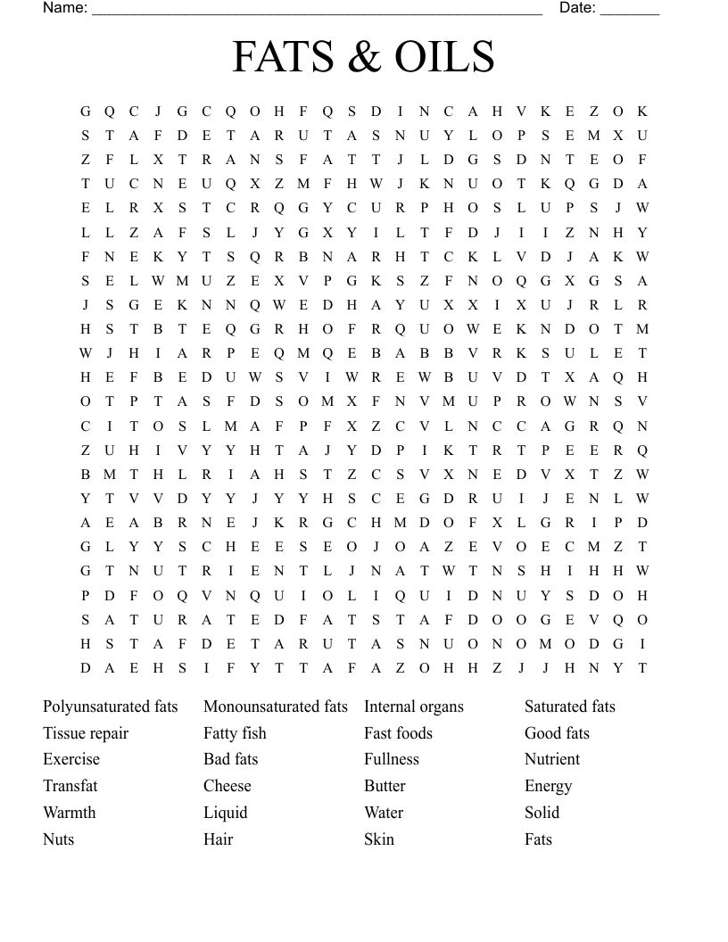 FATS & OILS Word Search