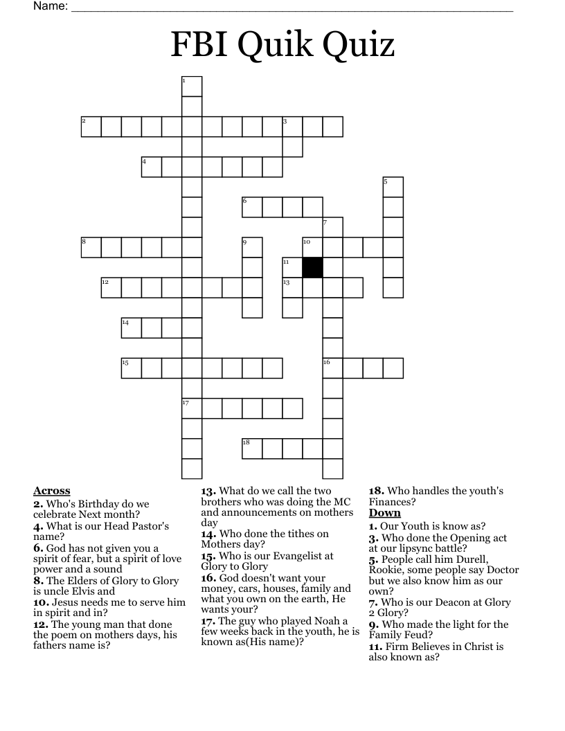 FBI Quik Quiz Crossword