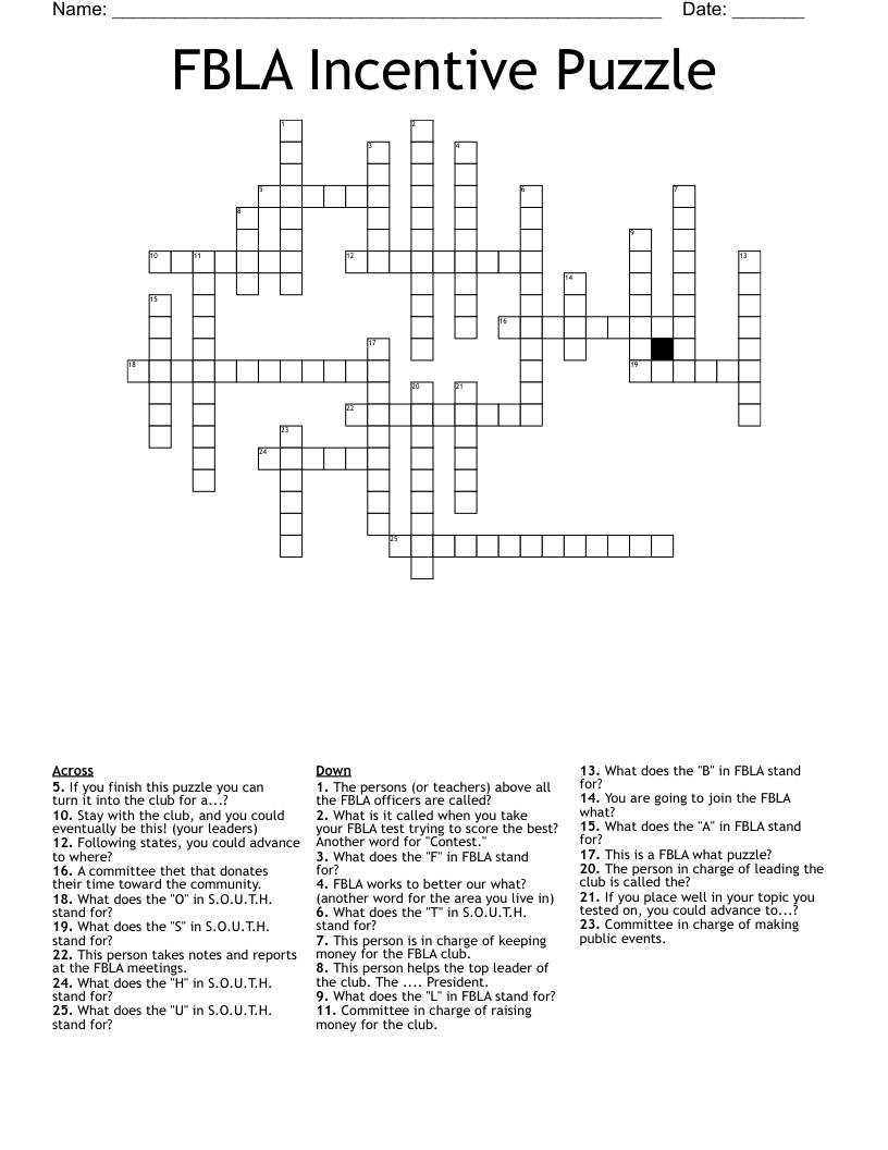 FBLA Incentive Puzzle Crossword