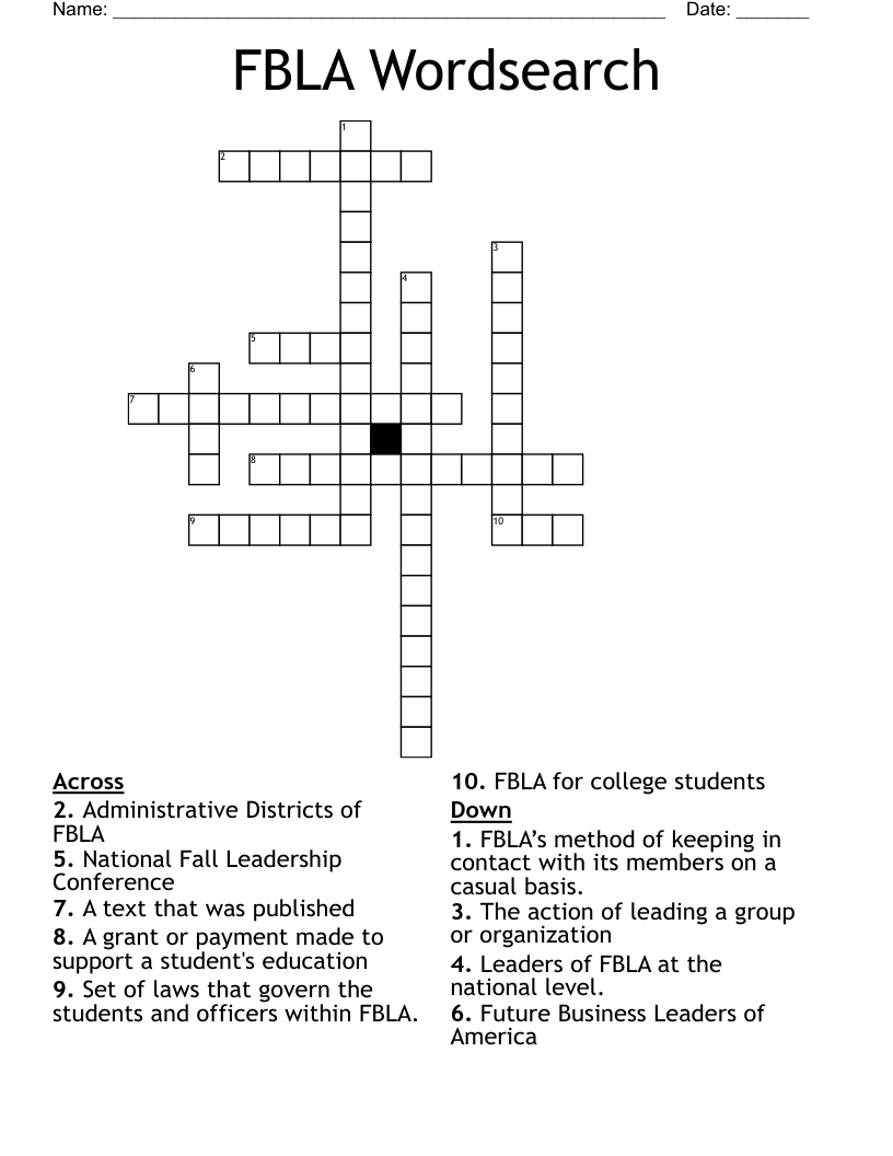 FBLA Wordsearch Crossword