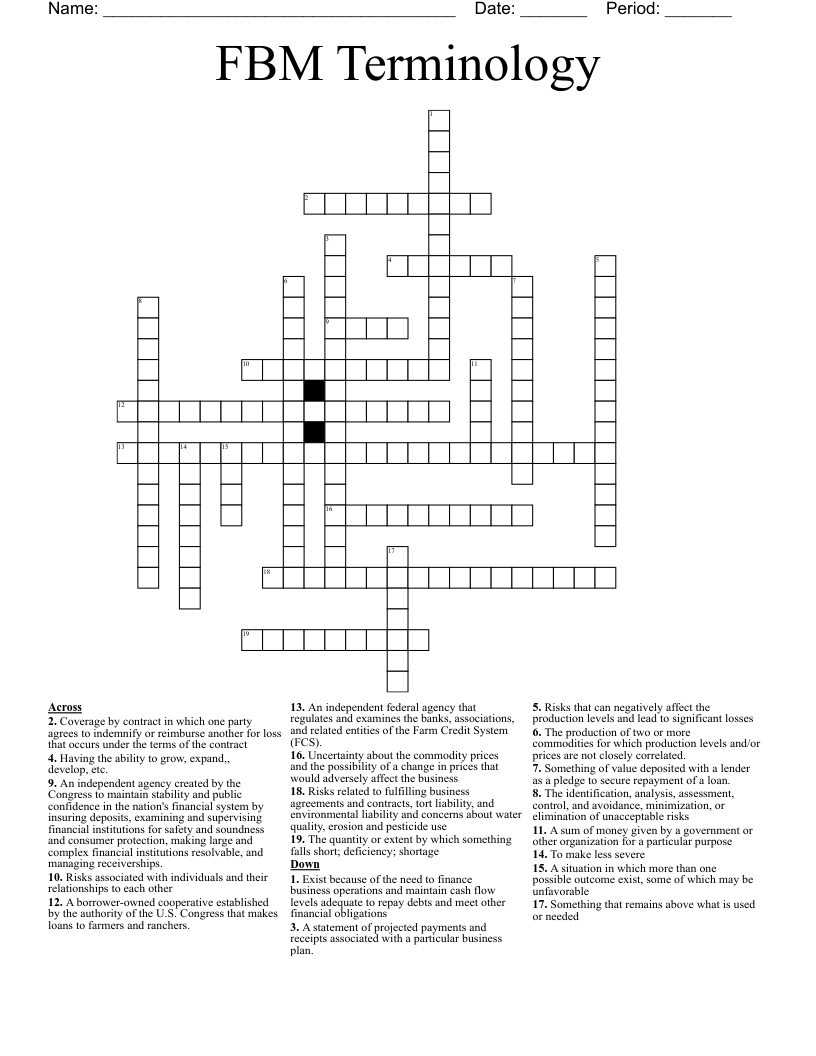 FBM Terminology  Crossword