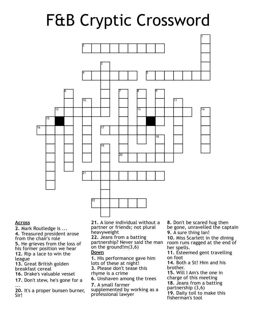 F&B Cryptic Crossword