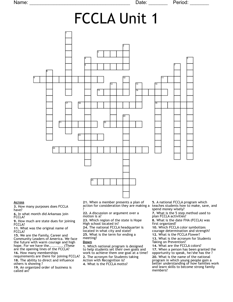 FCCLA Unit 1 Crossword