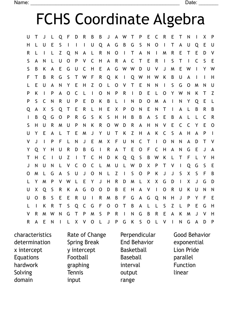FCHS Coordinate Algebra Word Search