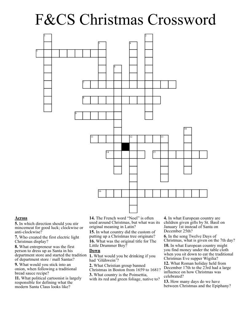 F&CS Christmas Crossword