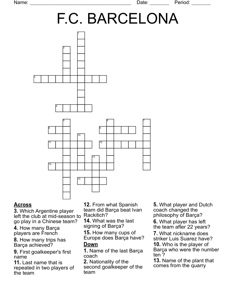 F.C. BARCELONA Crossword