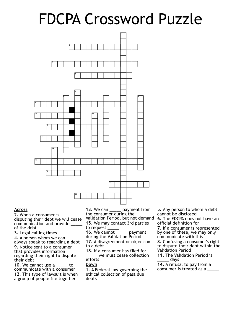 FDCPA Crossword Puzzle