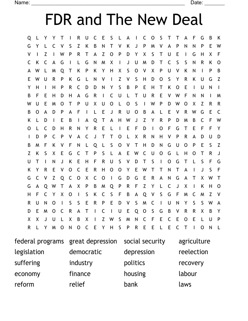 FDR and The New Deal Word Search