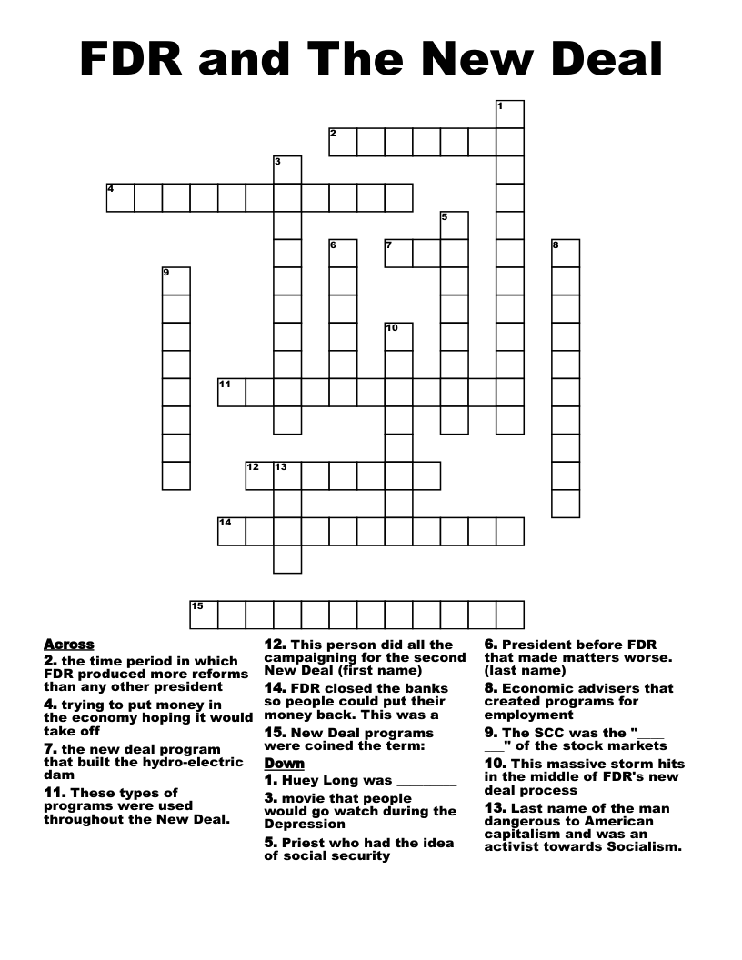 FDR and The New Deal Crossword