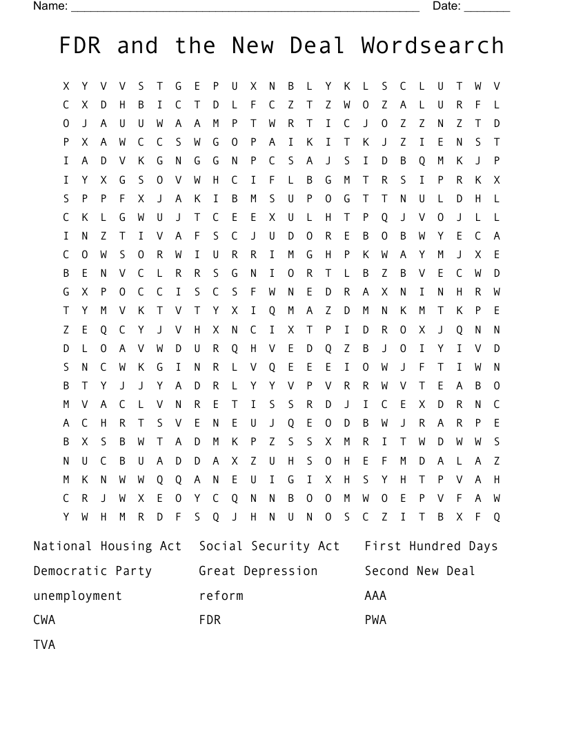 FDR and the New Deal Wordsearch