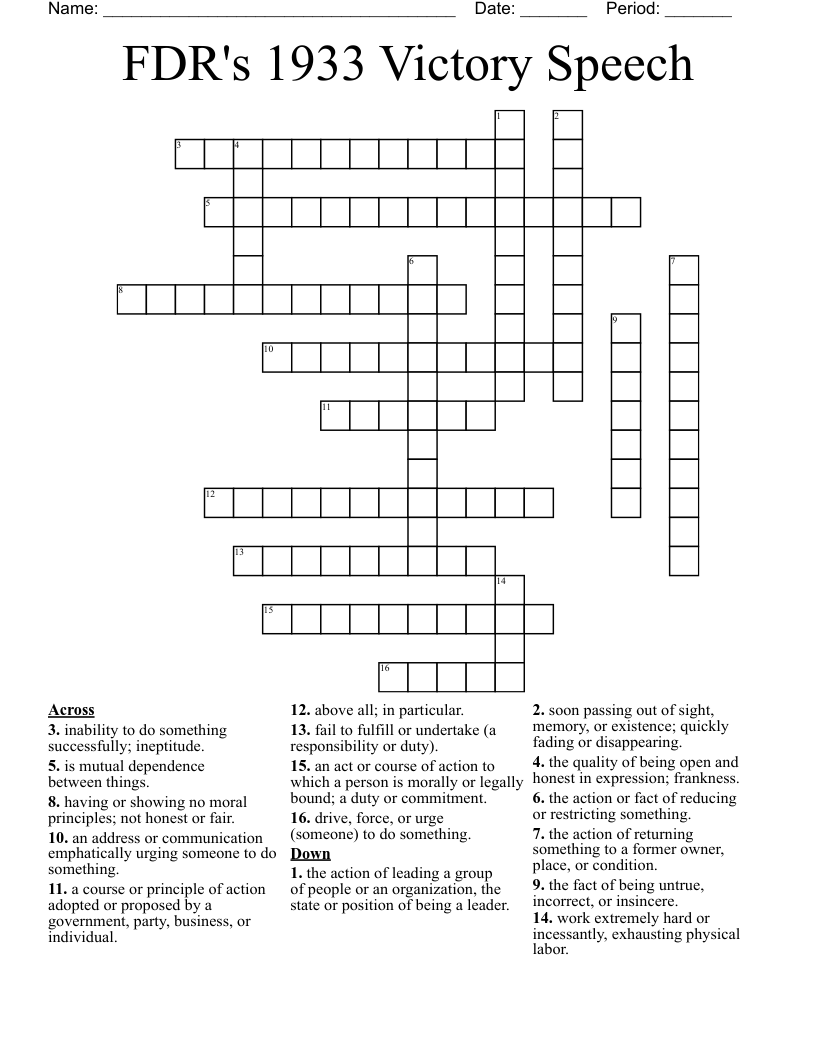 FDR's 1933 Victory Speech  Crossword