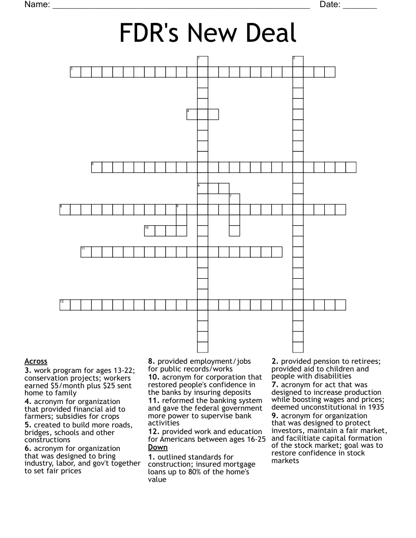 FDR's New Deal Crossword