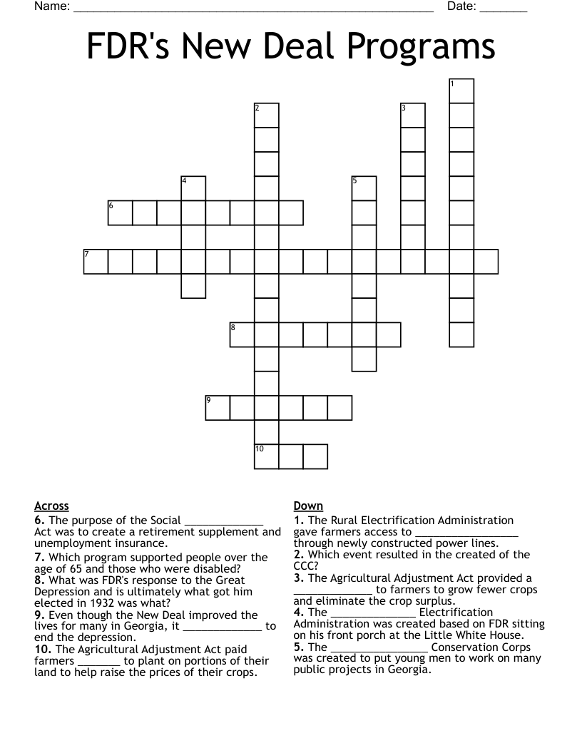 FDR's New Deal Programs Crossword