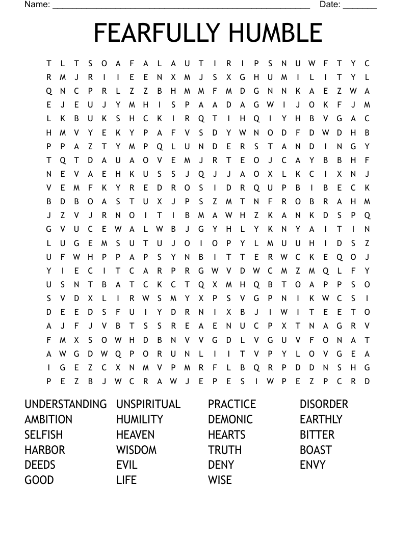 FEARFULLY HUMBLE Word Search