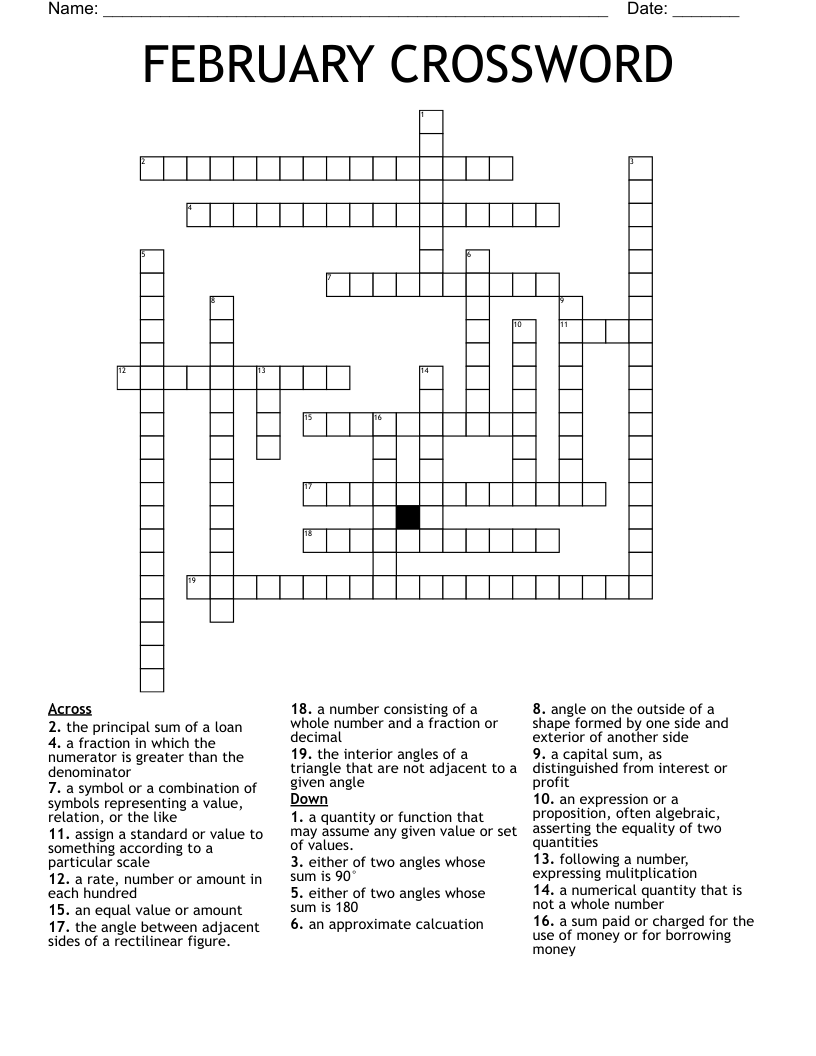 FEBRUARY CROSSWORD