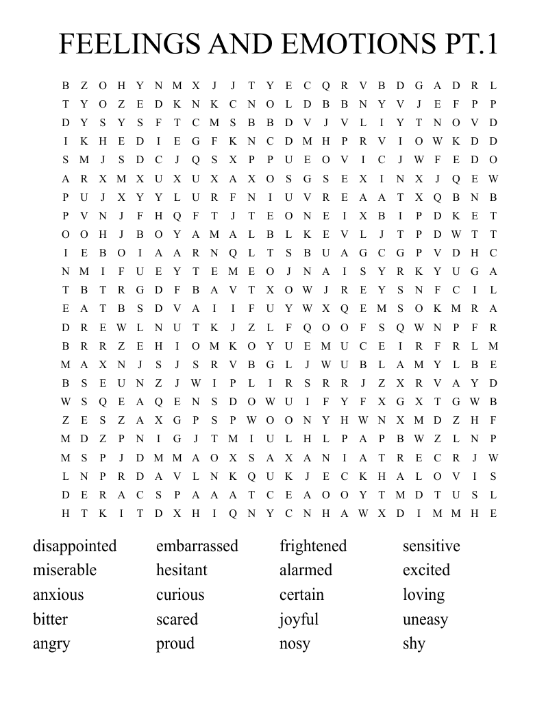 FEELINGS AND EMOTIONS PT.1 Word Search
