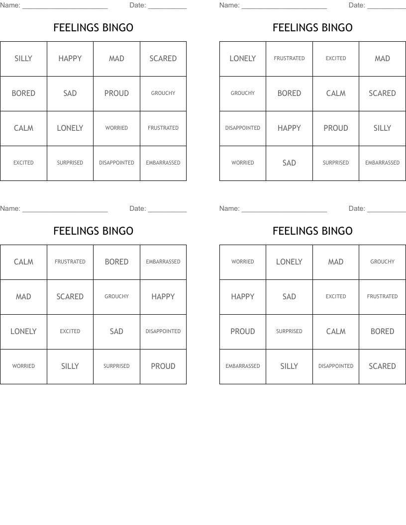 FEELINGS BINGO