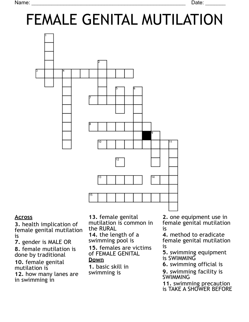 FEMALE GENITAL MUTILATION Crossword