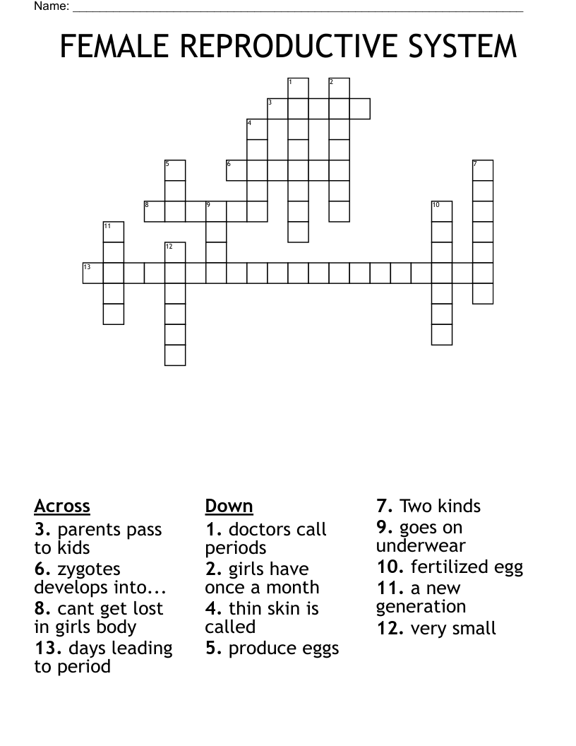 FEMALE REPRODUCTIVE SYSTEM Crossword