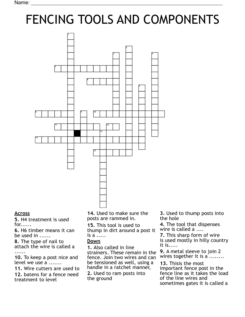 FENCING TOOLS AND COMPONENTS Crossword