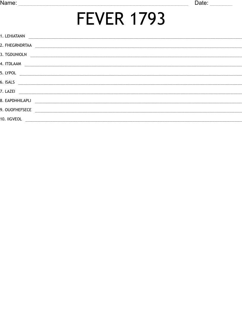 FEVER 1793 Word Scramble