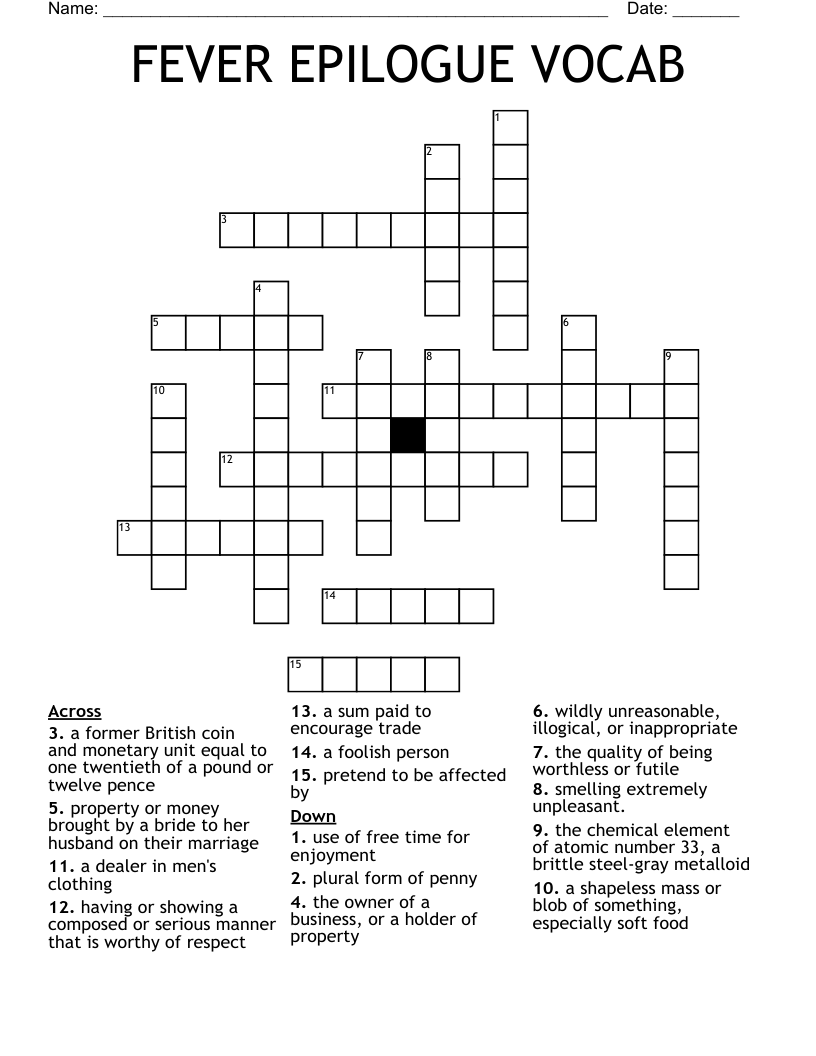 FEVER EPILOGUE VOCAB Crossword