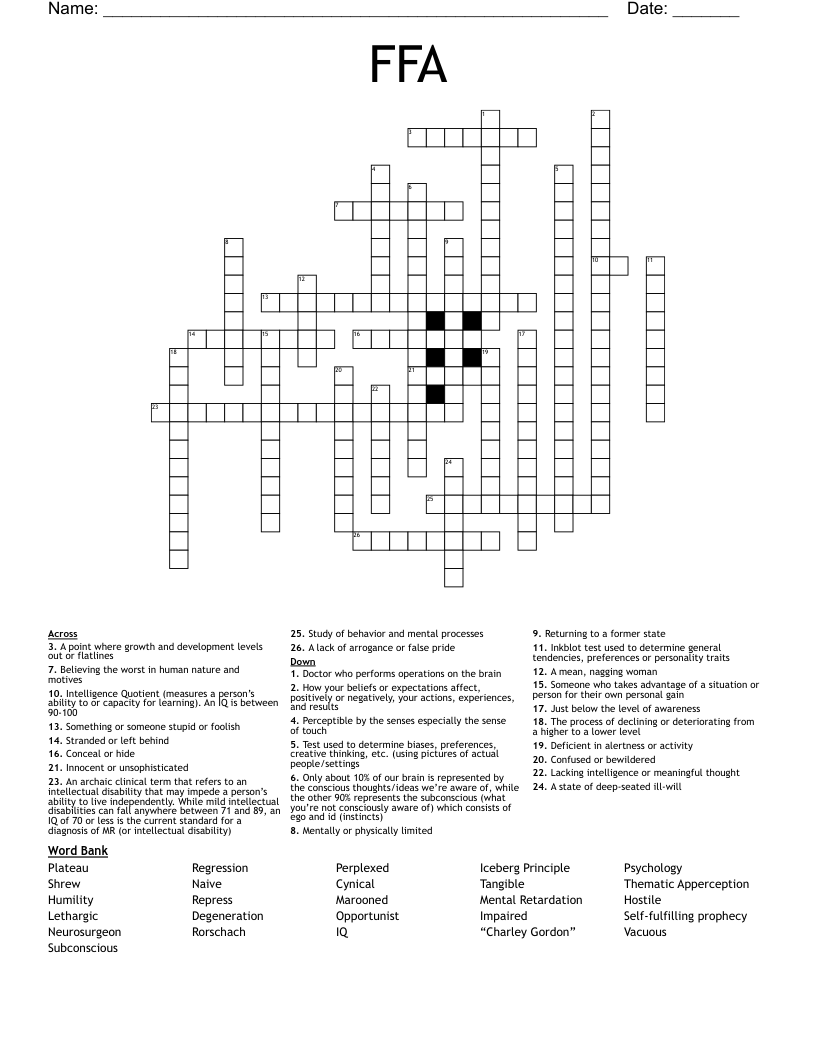FFA Crossword