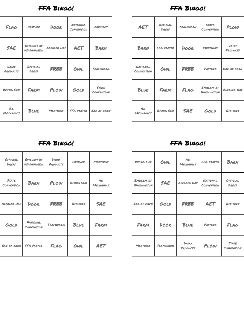 FFA Bingo!