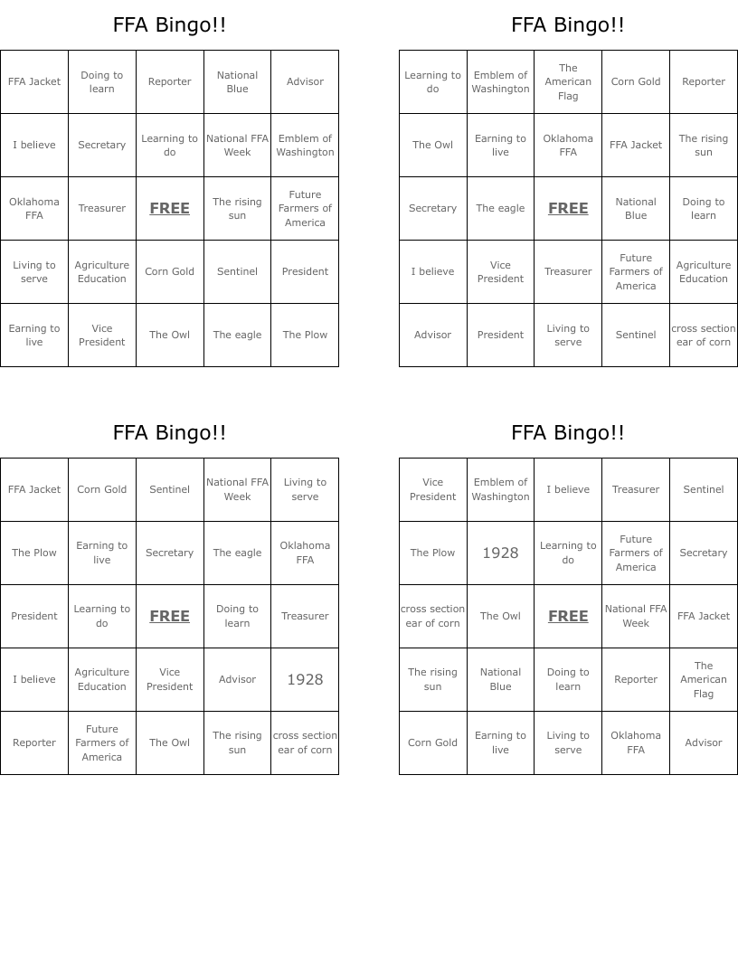 FFA Bingo!!