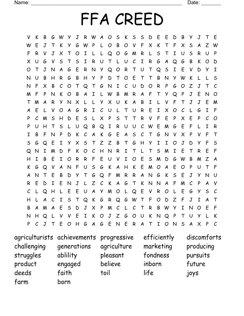 FFA CREED  Word Search