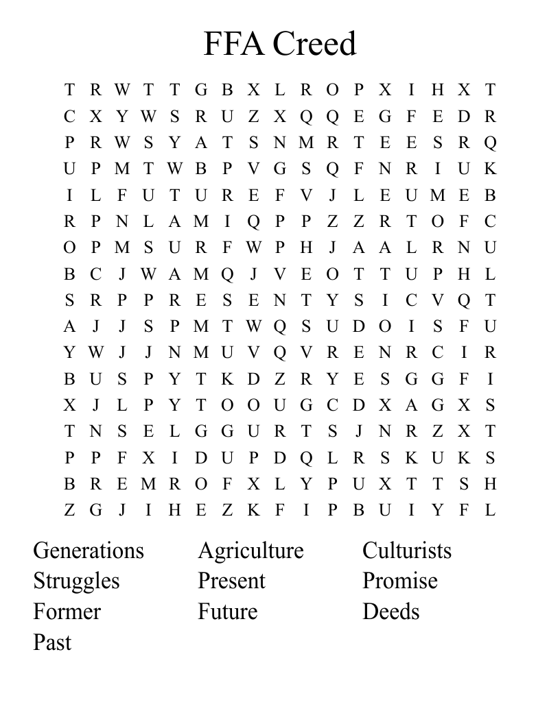 FFA Creed Word Search