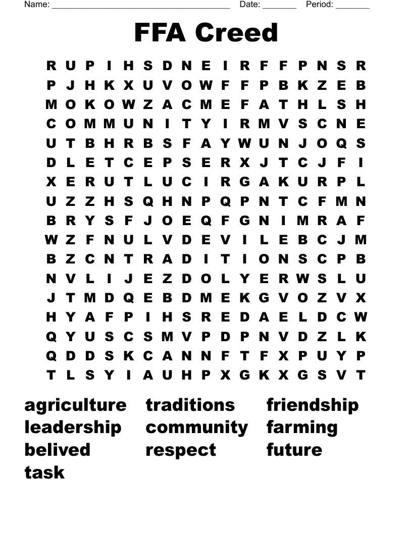 FFA Creed Word Search
