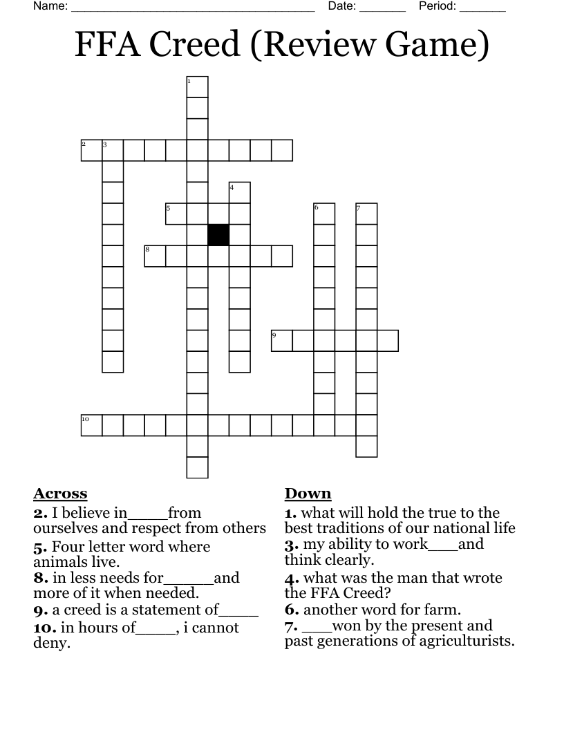 FFA Creed (Review Game) Crossword
