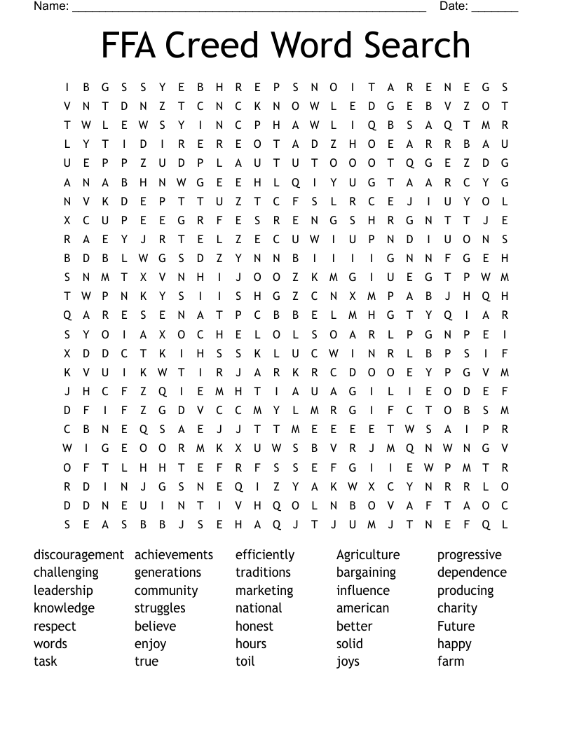 FFA Creed Word Search 