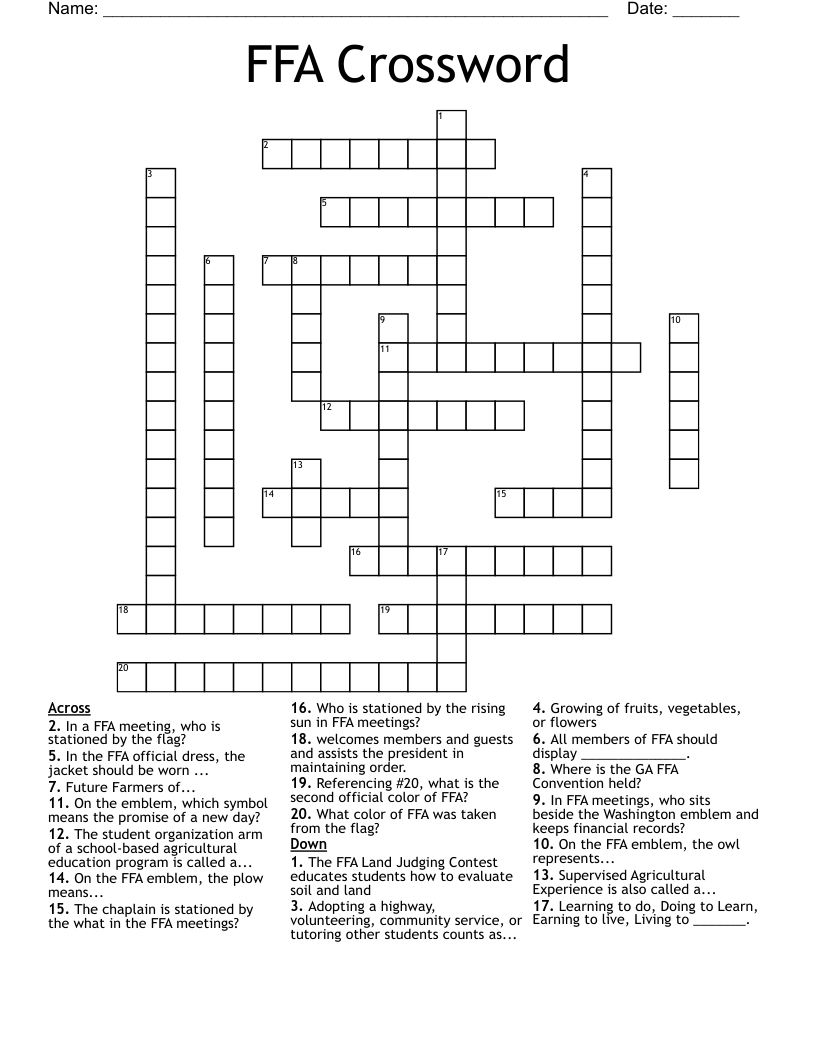 FFA Crossword