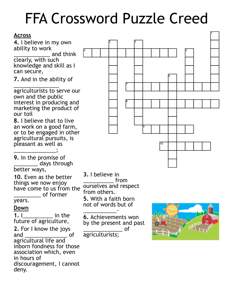 FFA Crossword Puzzle Creed