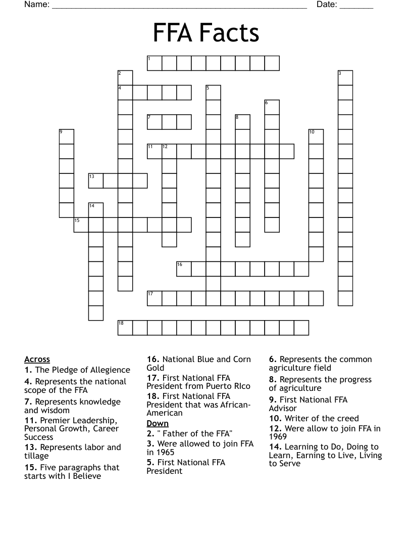 FFA Facts Crossword