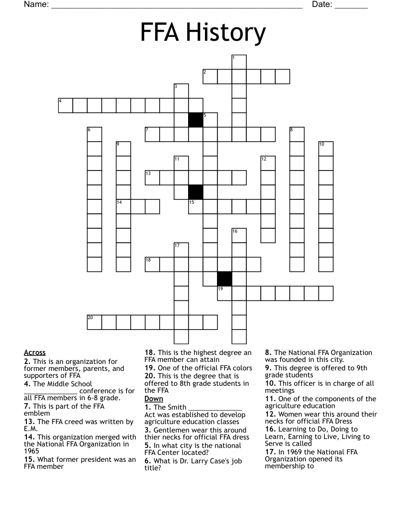 FFA History Crossword
