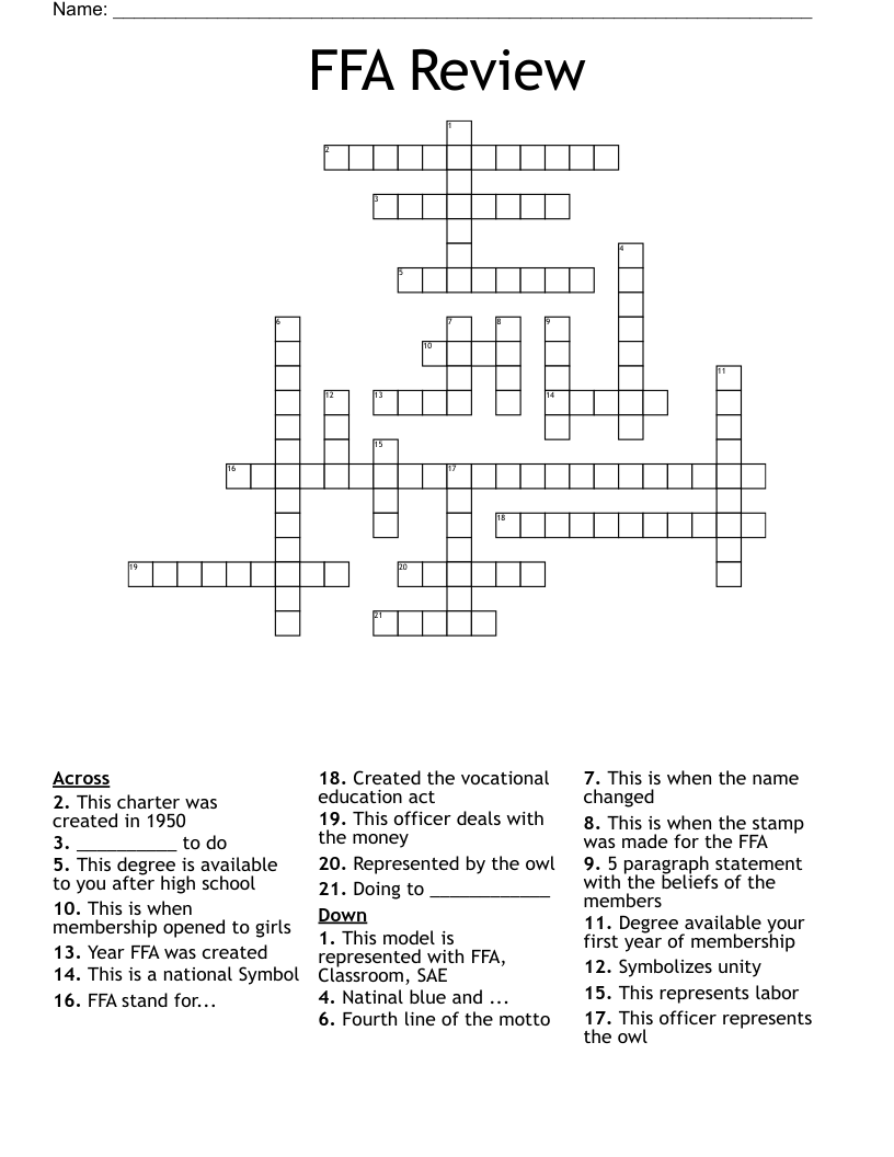 FFA Review Crossword