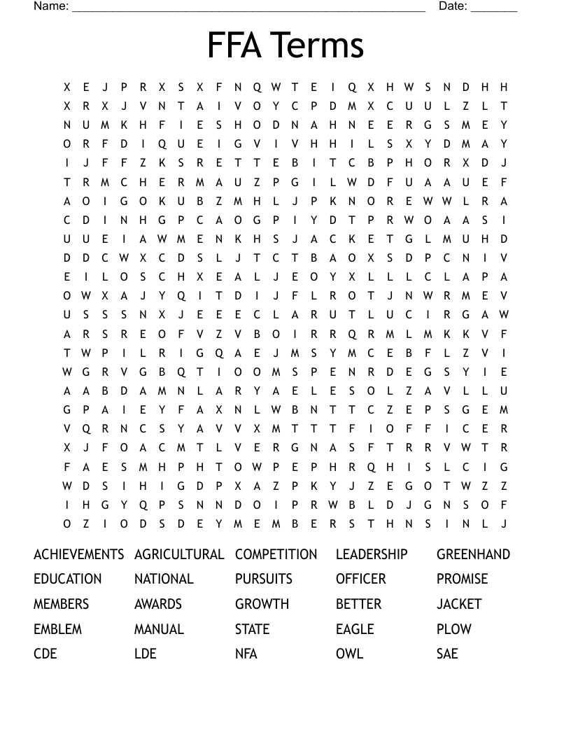 FFA Terms Word Search